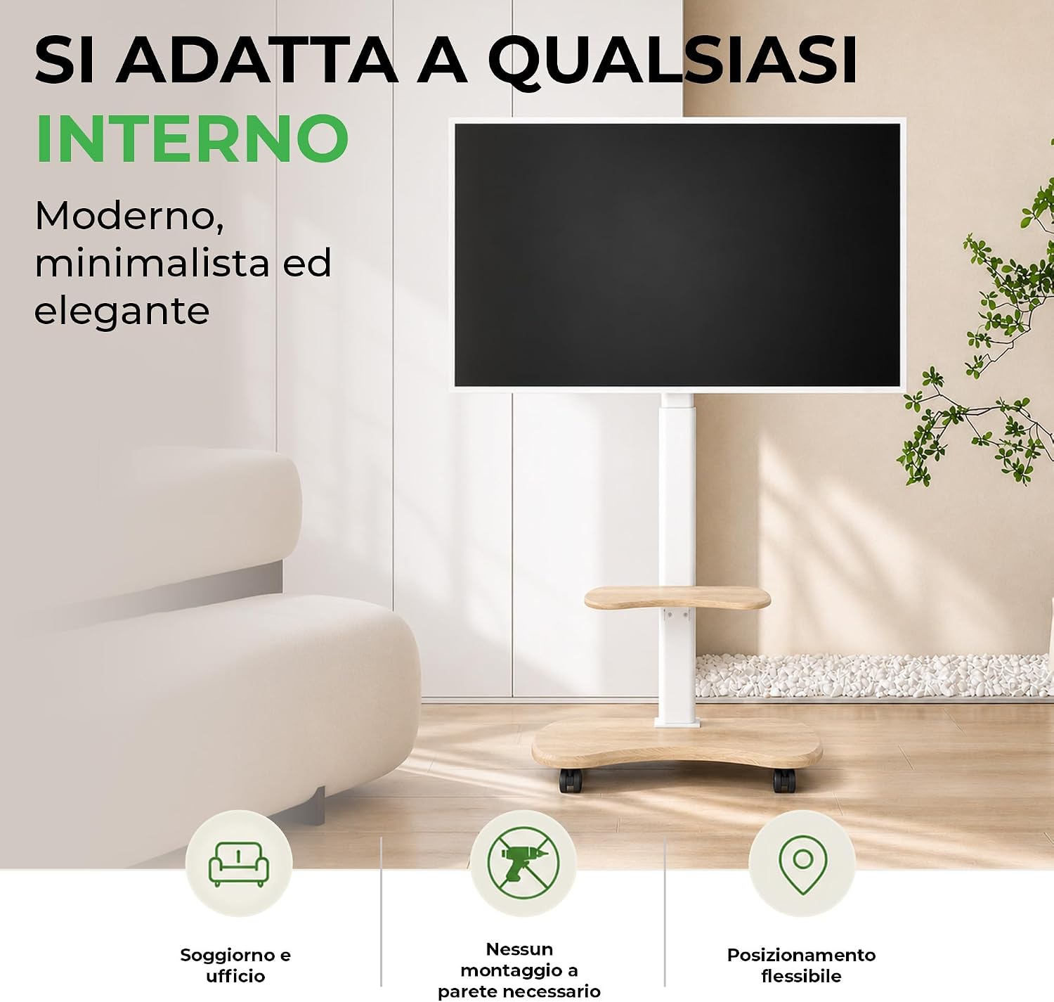 Thumbnail 6 de XTRARM Stellar supporto TV da pavimento con ripiano in legno, carrello mobile e ruote regolabili (32-70”, 45 kg, VESA fino a 600x400)
