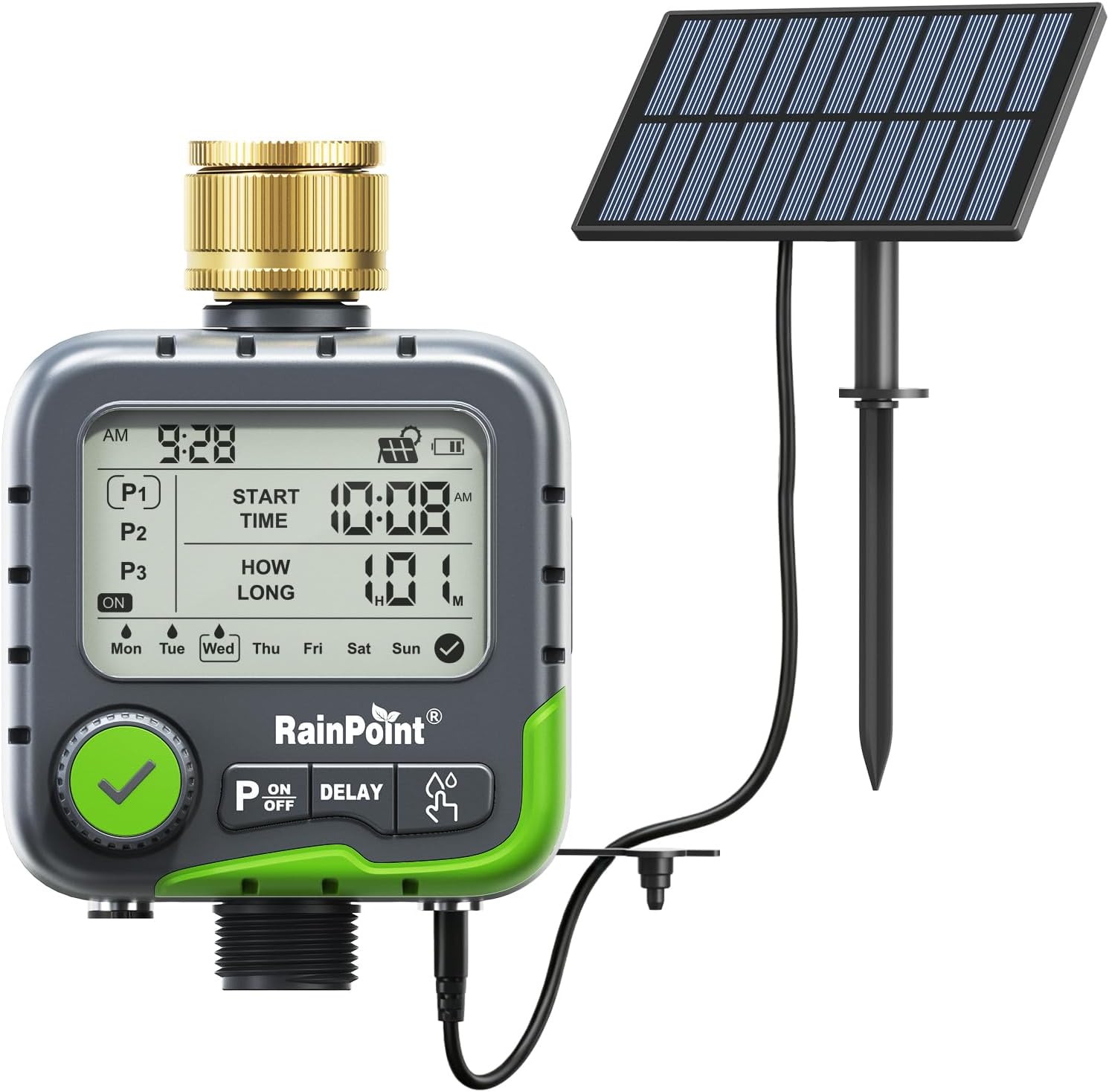 Detalle de RAINPOINT ITV156 Timer Irrigazione Kit Solare: Timer rubinetto da giardino con pannello solare e 2 batterie ricaricabili