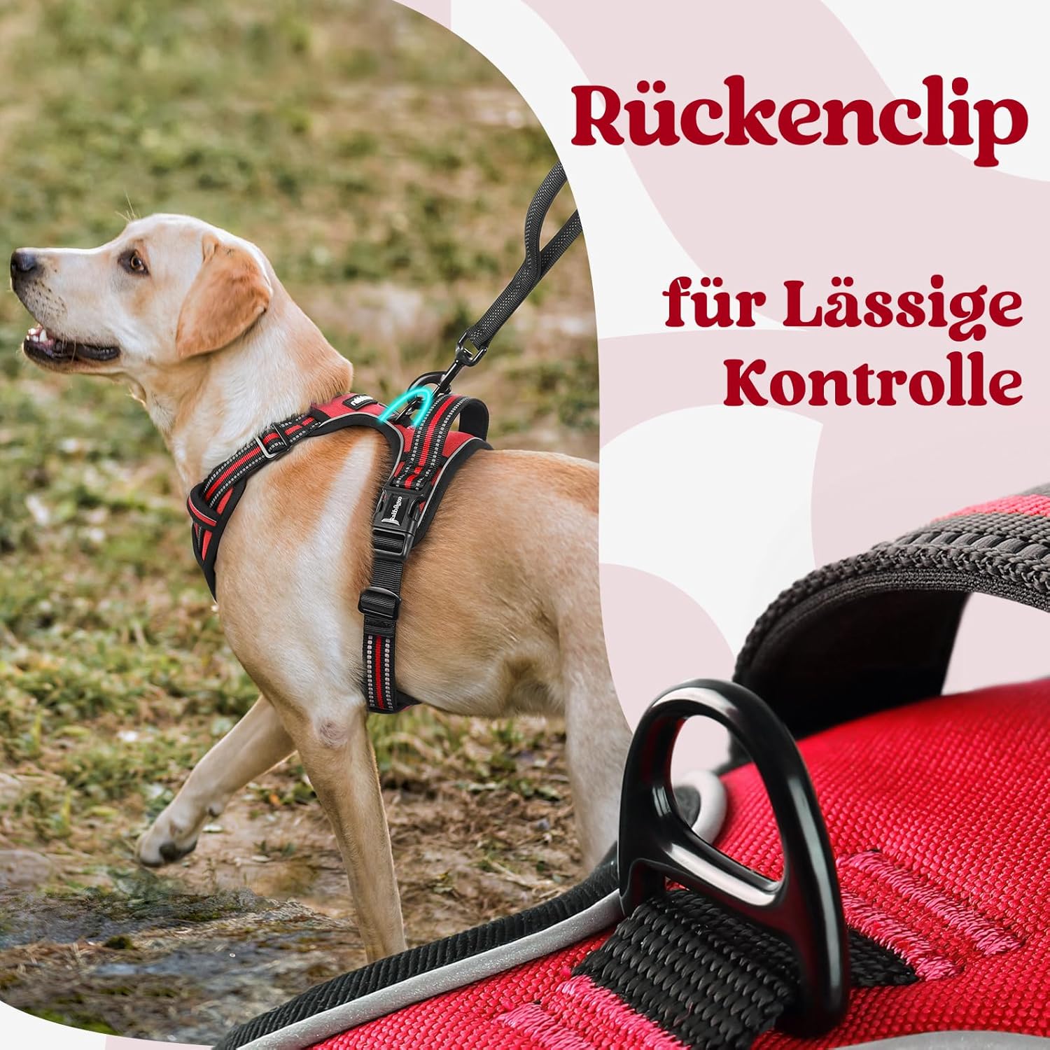 Thumbnail 6 de rabbitgoo Hundegeschirr für große Hunde, verstellbar, rutschfrei ohne Zug & Würgen (rot, XL)