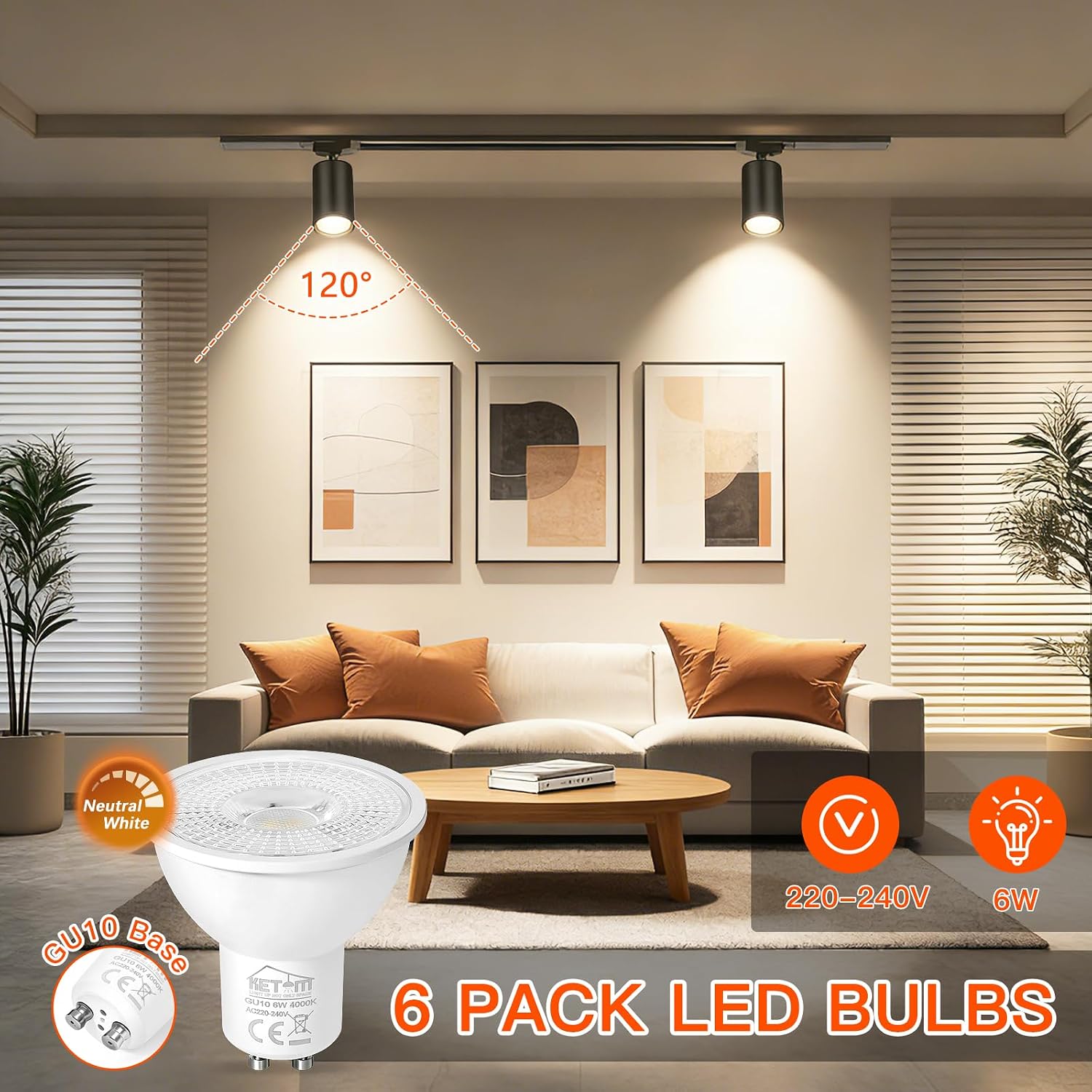 Detalle de Ketom GU10 LED 6W 4000K 6 pezzi