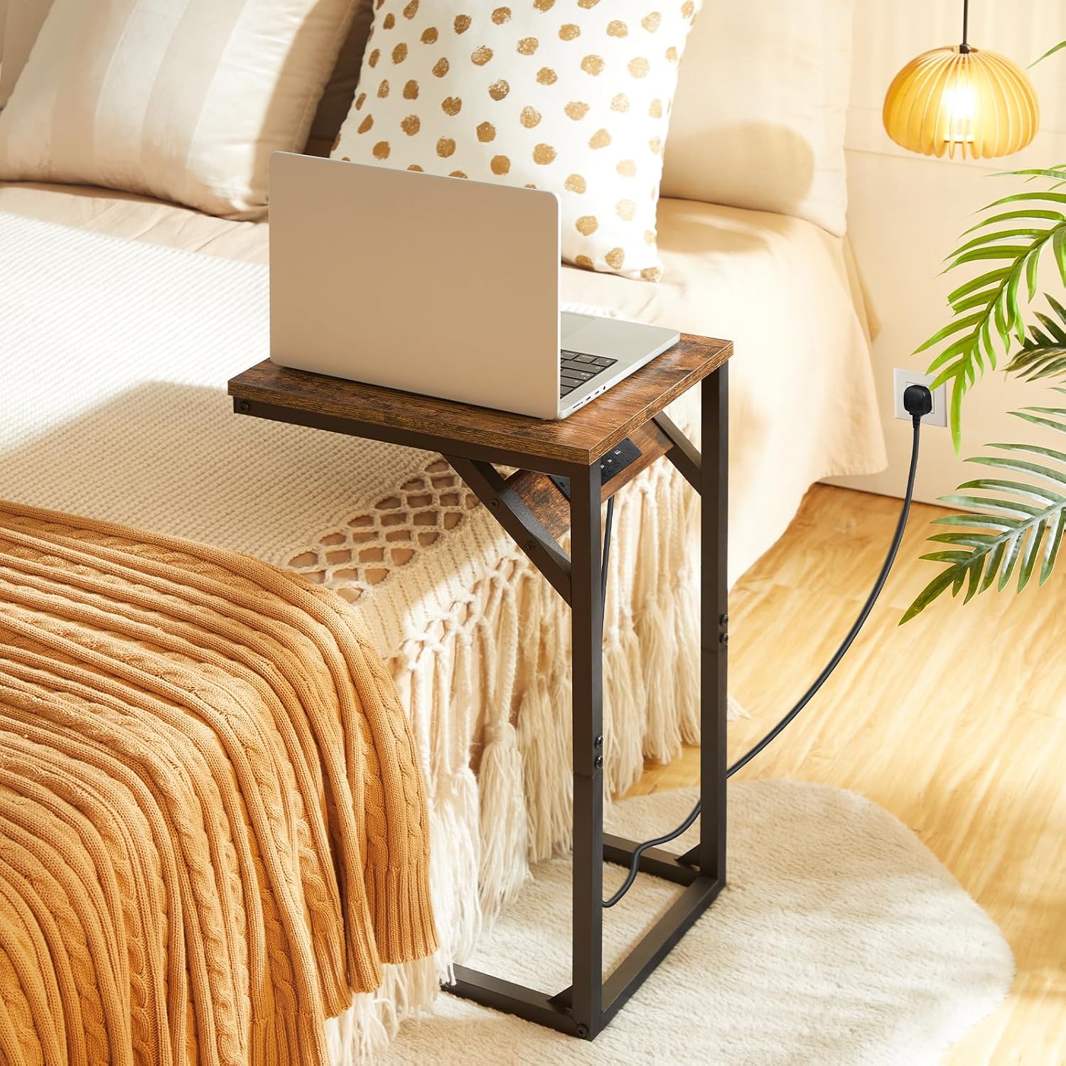 Thumbnail 4 de HOOBRO C Shaped Side Table with Charging Station (EBF07KSF01) – Rustic Brown & Black