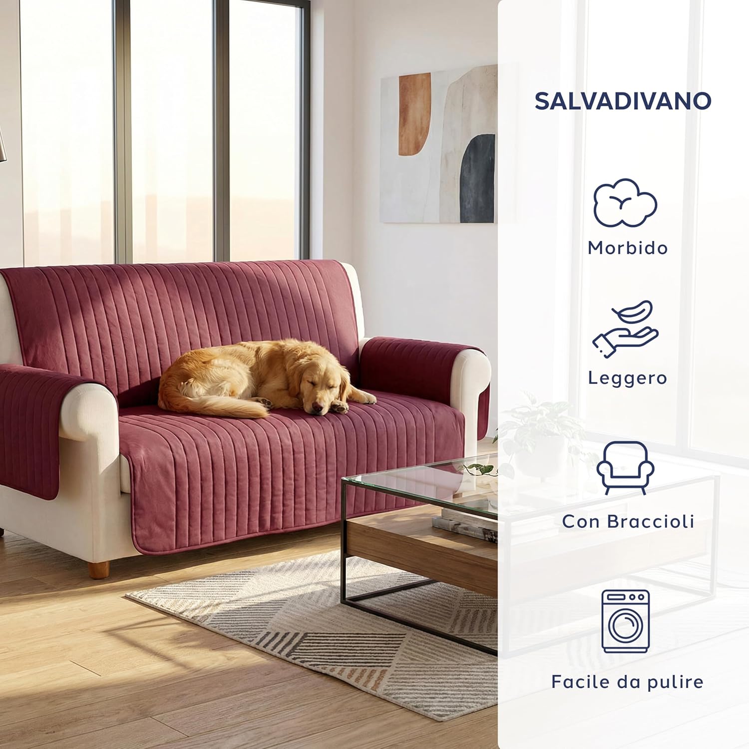 Thumbnail 1 de Caleffi Copridivano 2 Posti con Braccioli in Microfibra Trapuntata – Telo imbottito anallergico per divano seduta 120 cm, 160x220 cm