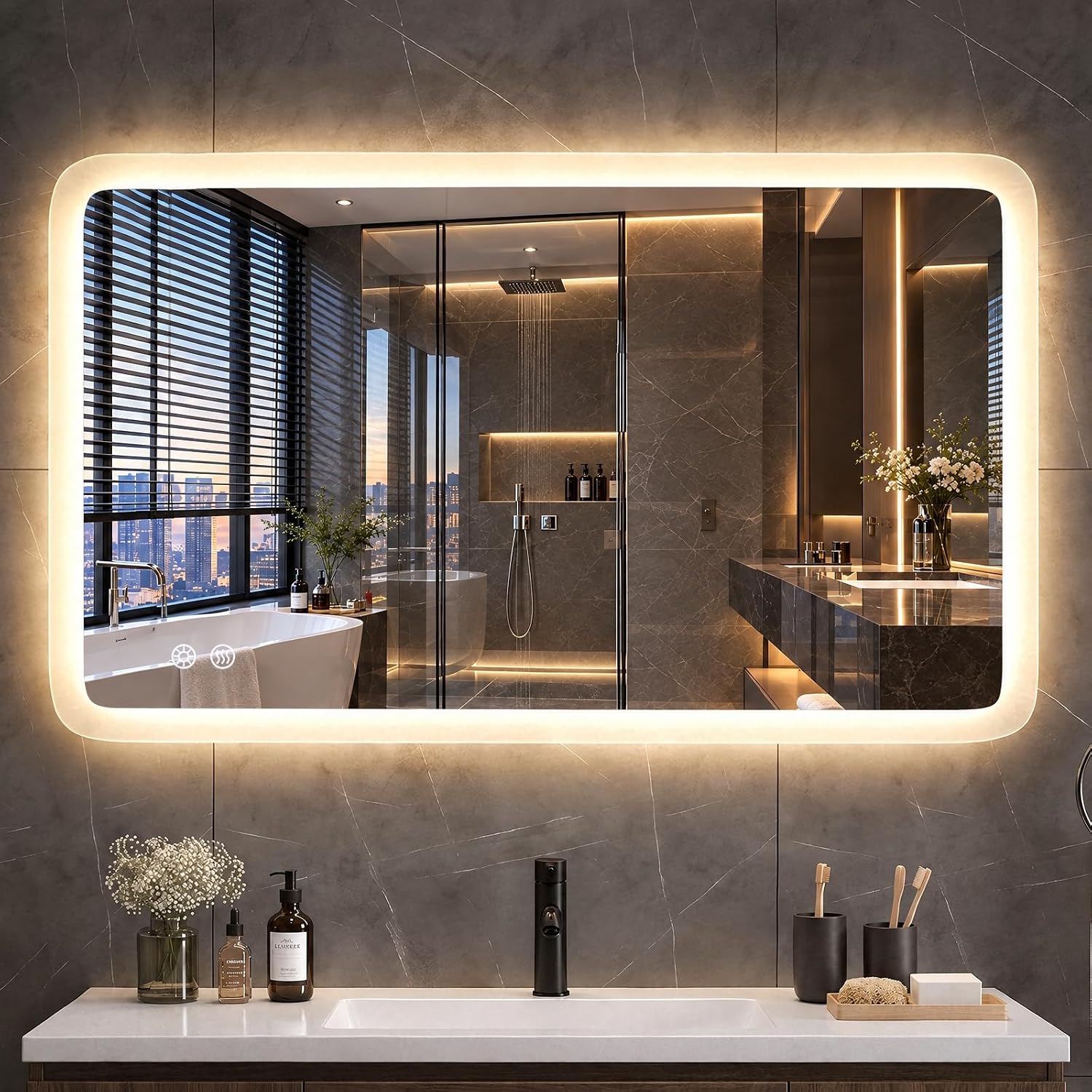 Detalle de Clevich PSMIR-10060-1 led-badkamerspiegel 100 x 60 cm, dimbaar en anti-condens