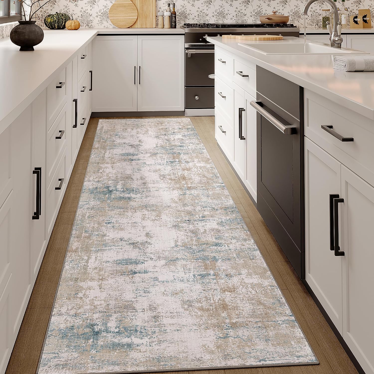 Thumbnail 2 de HUGEAR Alfombra Pasillo 60x240 cm Beige/Azul 🏠 Antideslizante Lavable