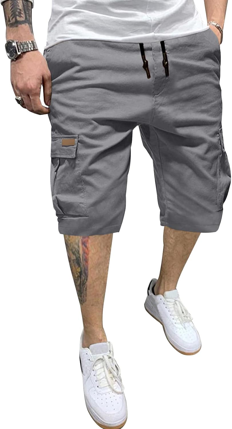 Detalle de JMIERR Mens Casual Cotton Twill Cargo Shorts with Drawstring and 6 Pockets