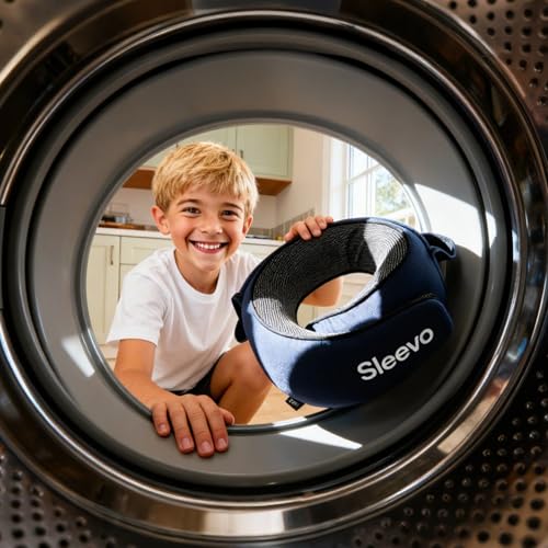 Detalle de Sleevo Nackenkissen Flugzeug Kinder mit Kapuze & Memory Foam – Blau, ab 6 Jahren