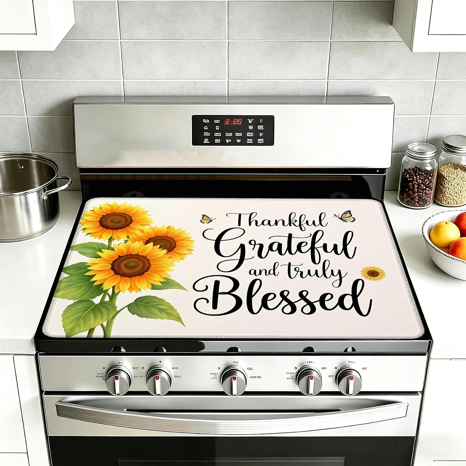 Detalle de YIKTI Sunflowers 28 x 20-Inch Glass-Top Stove Cover and Heat-Resistant Mat