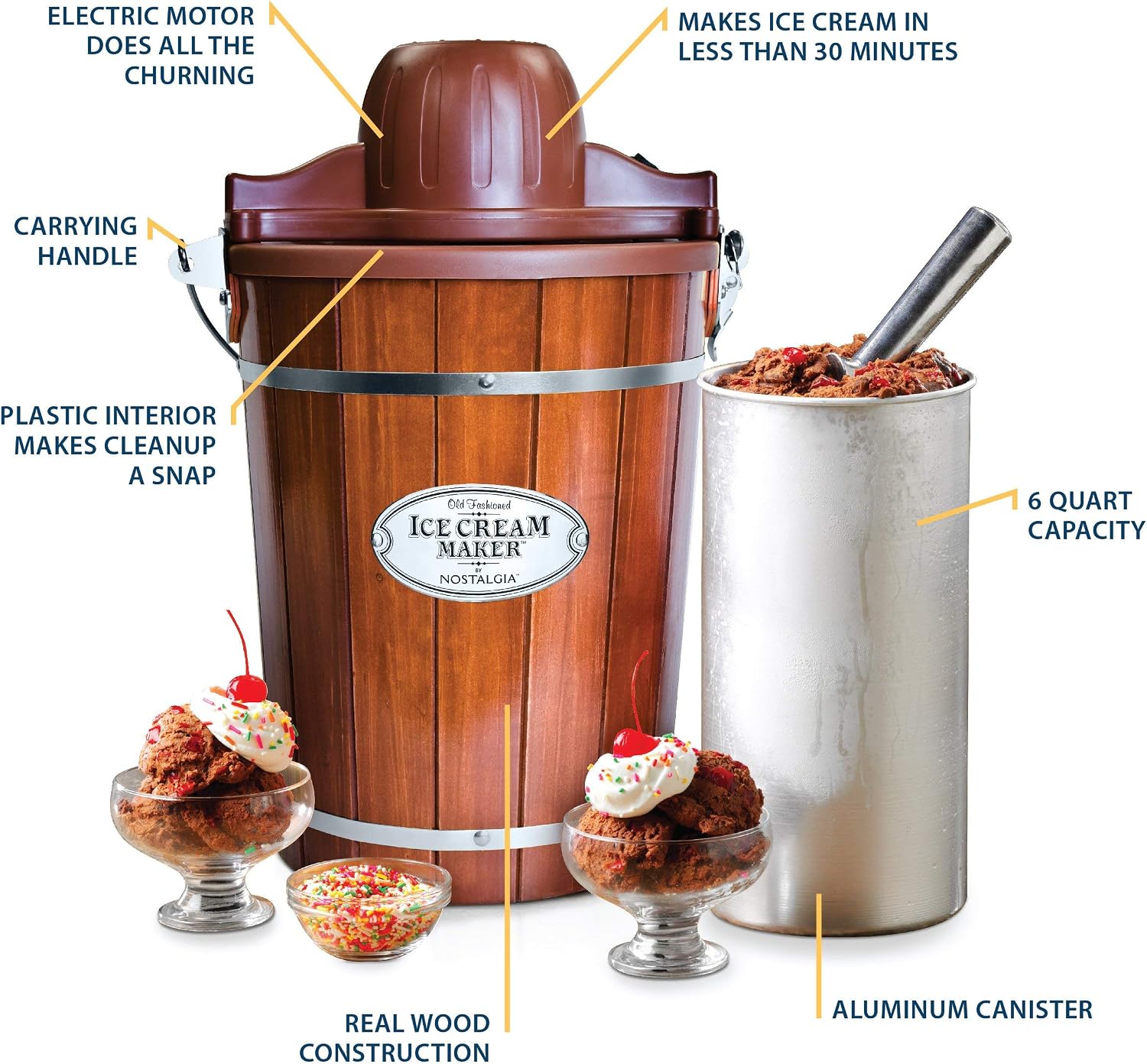 Thumbnail 6 de Nostalgia Electric Ice Cream Maker with 6 Qt Capacity (Dark Wood)
