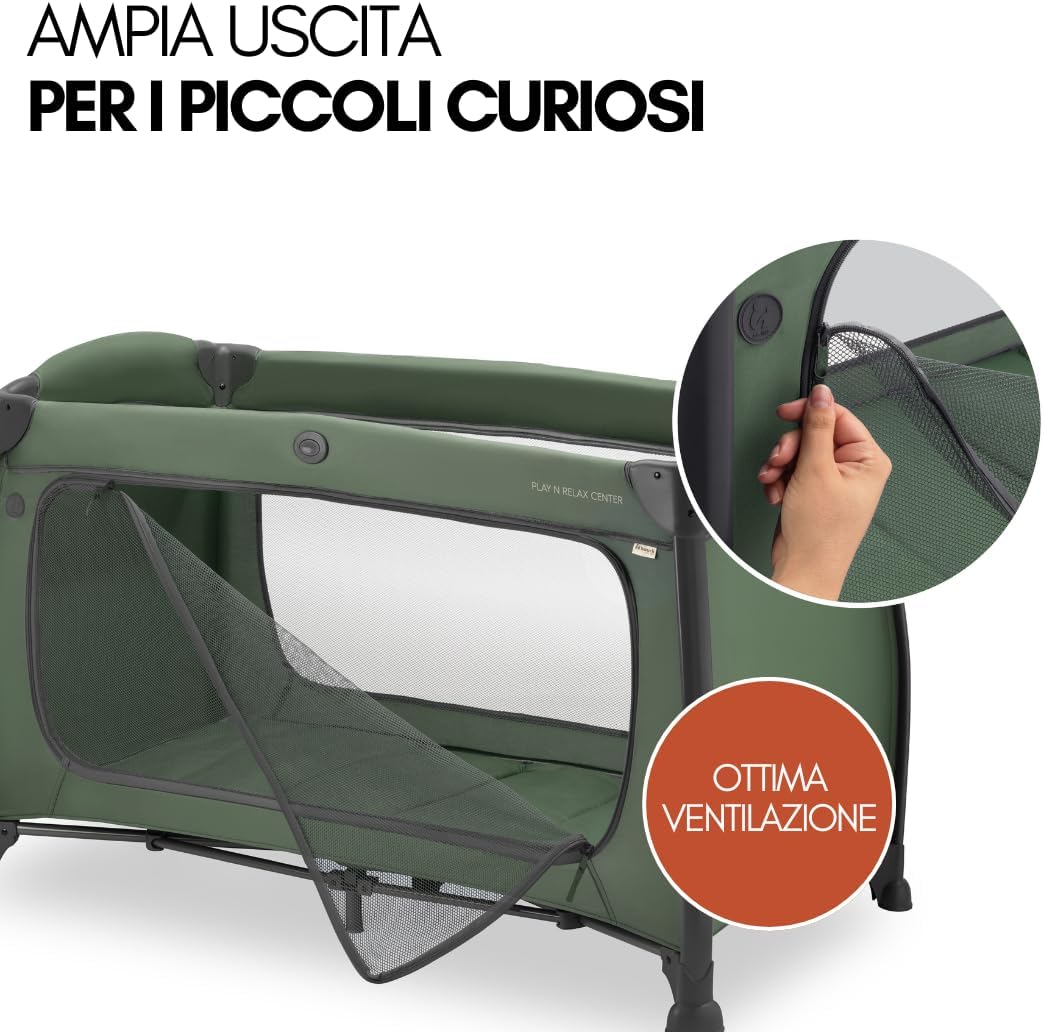 Thumbnail 5 de hauck Lettino Da Viaggio Play N Relax Center Set con Materasso Comfort e Zanzariera – Culla Neonato 120x60cm, 2 Livelli, Fasciatoio, Borsa e Apertura – Verde Scuro