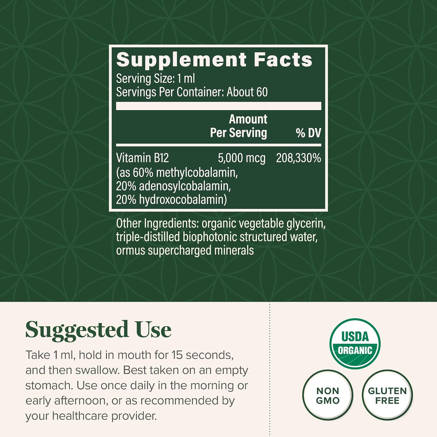 Detalle de Global Healing B12 5,000 mcg Sublingual Liquid Drops, Vegan, 2 oz