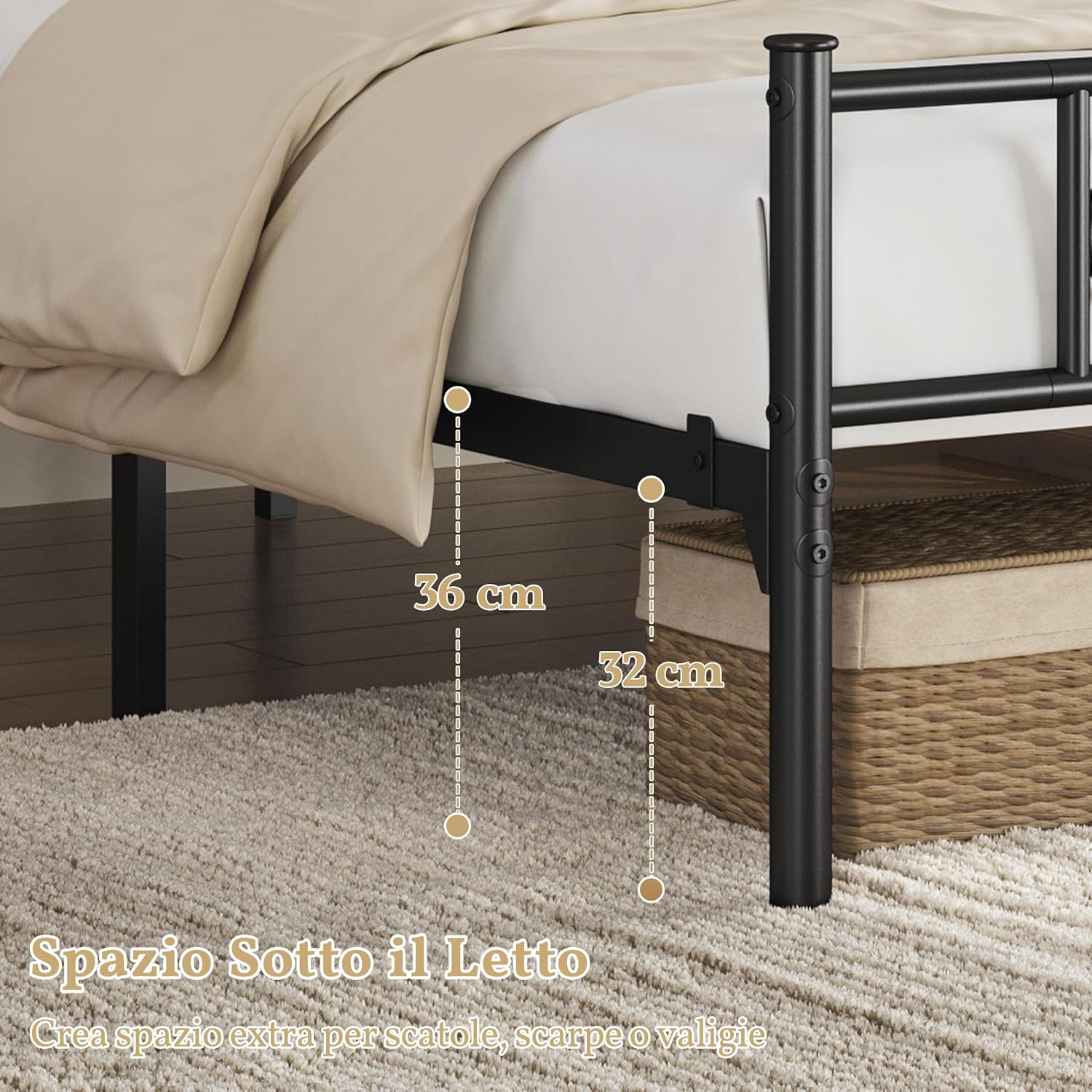 Thumbnail 6 de Yaheetech Struttura Letto Matrimoniale in Ferro Battuto 120 × 190 cm con Testiera e Pediera Nero