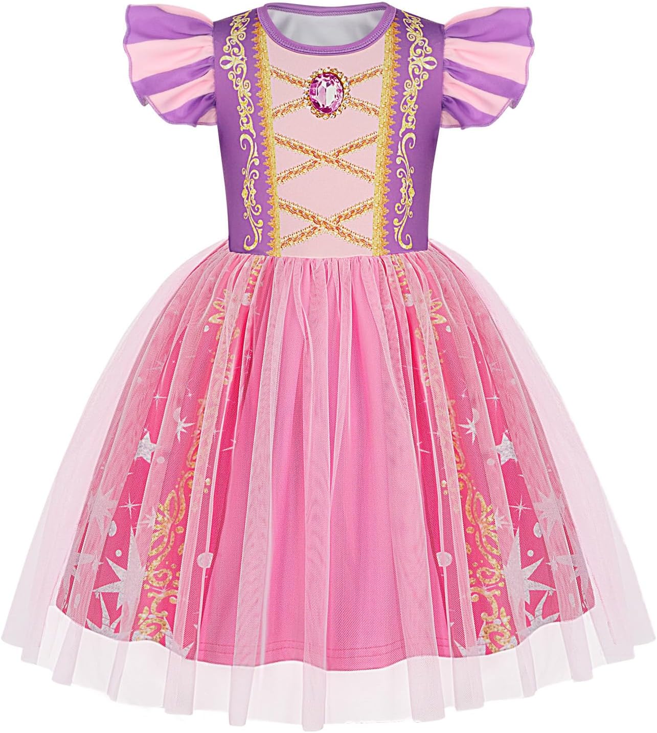Detalle de HenzWorld Princess A-line Tulle Dress for Girls with Flutter Sleeves