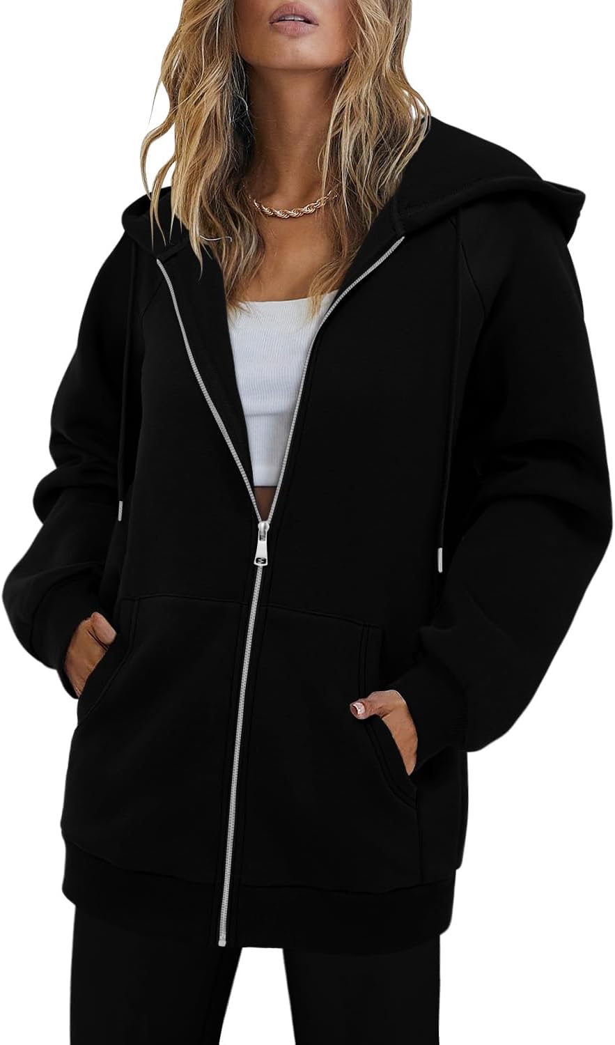 Detalle de CHICZONE Women's Zip-Up Hoodie with Pockets, Long Sleeves and Hood