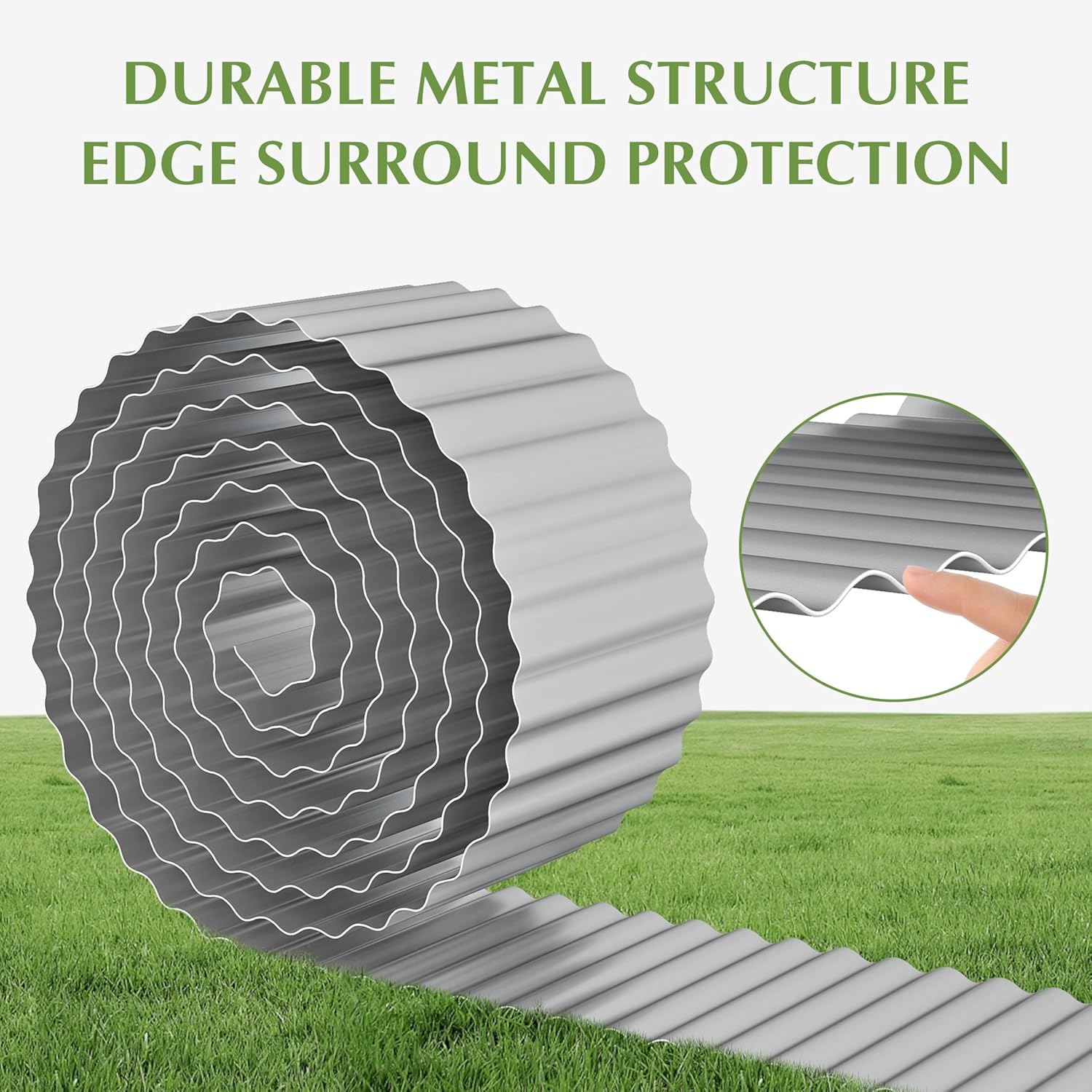 Thumbnail 2 de Metal Garden Edging Border: Corrugated Steel Landscaping, DIY for Lawn (Silver, 6 Inch x 10FT)
