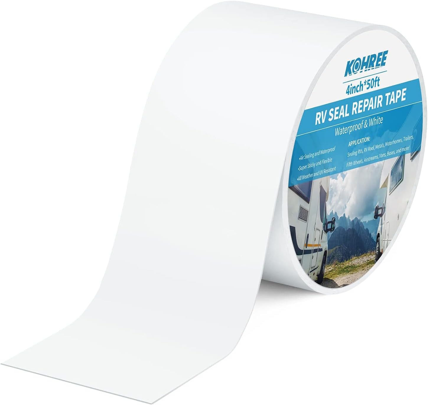 Detalle de Kohree KR411 RV Roof Tape, White 4 Inch x 50 Foot Butyl Sealant