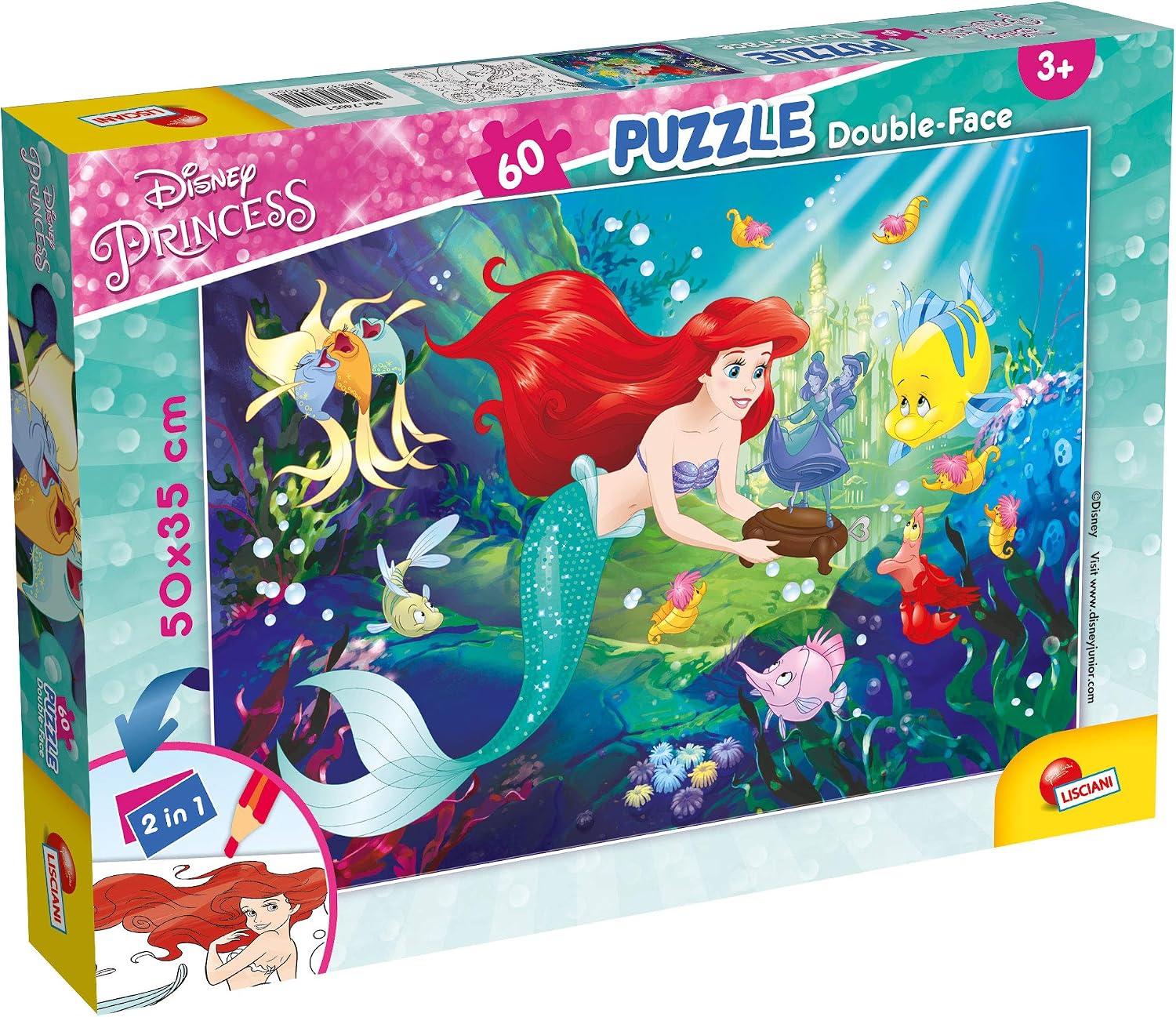 Detalle de Lisciani Giochi The Little Mermaid Double-Sided Puzzle and Colouring Picture