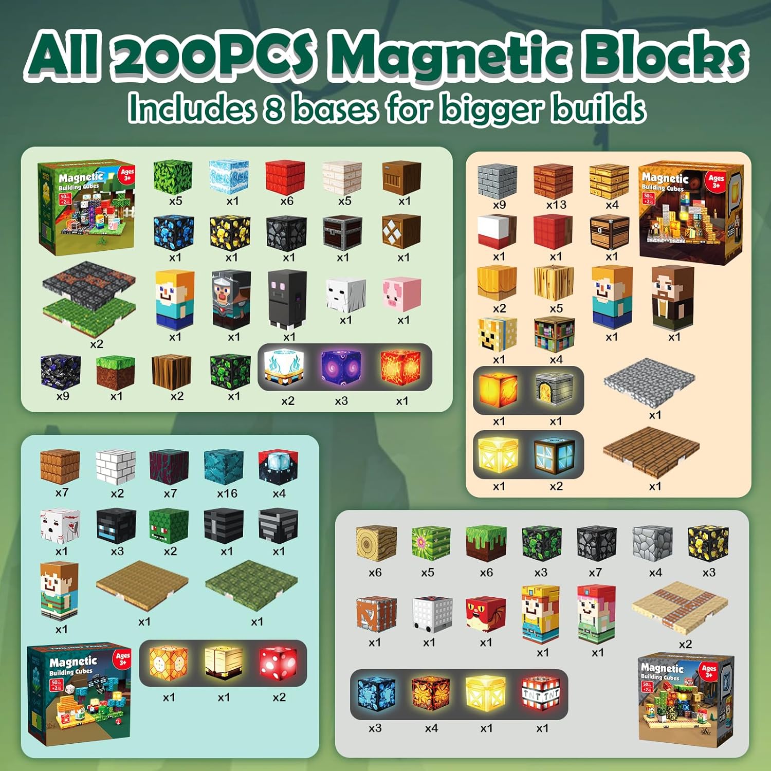 Thumbnail 3 de Four Themes Magnetic Blocks with 8 Baseplate Light Blocks – Magnetic Building Cubes for Kids (Age 3+)