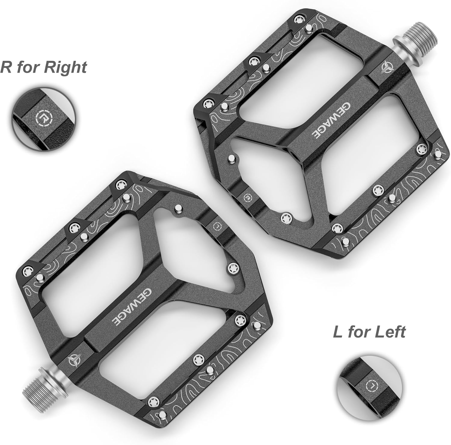 Thumbnail 3 de GEWAGE Pédales Plate MTB en alliage d’aluminium usiné CNC (axe 9/16) – set antidérapant pour VTT et gravel