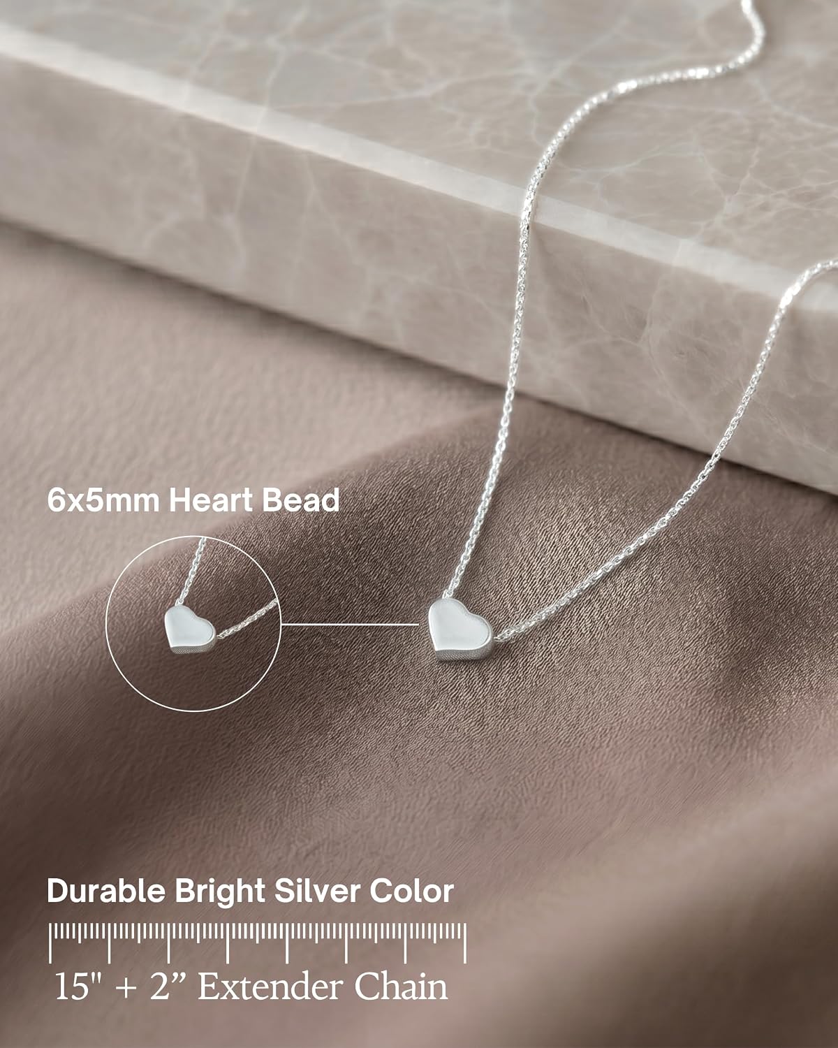 Thumbnail 4 de Annika Bella Silver Heart Necklace with Sliding Bead Charm