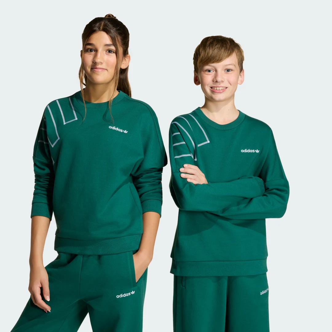 Detalle de Sudadera de cuello redondo holgada BLOCKED de Adidas – Verde