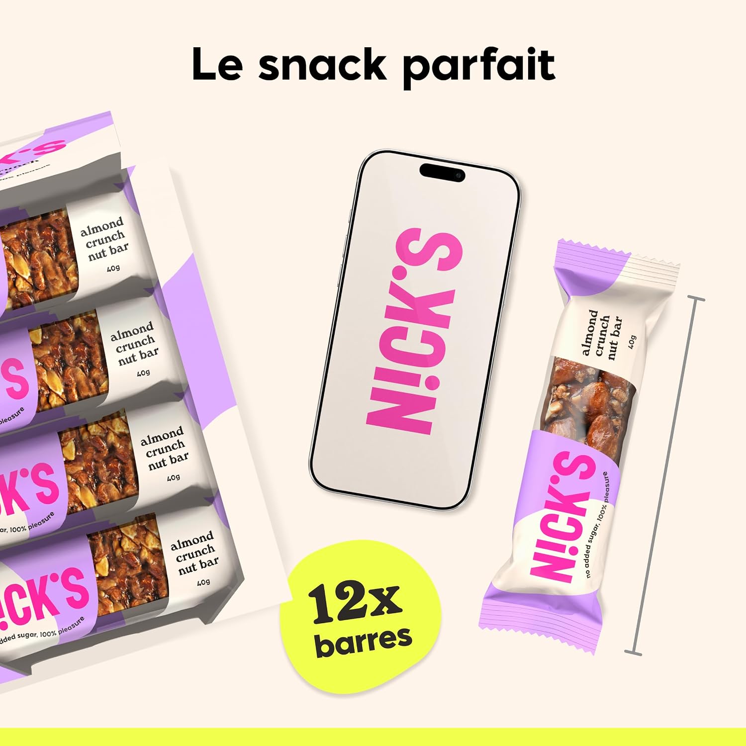 Thumbnail 6 de NICKS amandel-chocoladerepen, 12 x 40 g, knapperig en zonder toegevoegde suiker