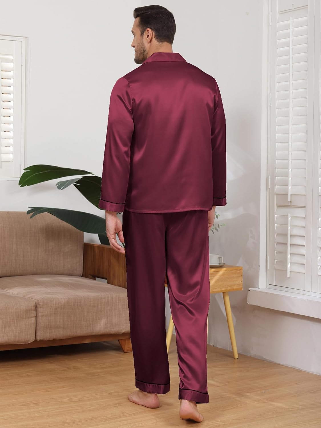 Detalle de Reliwel herenpyjamaset met lange mouwen en lange broek, polyester-elastaan