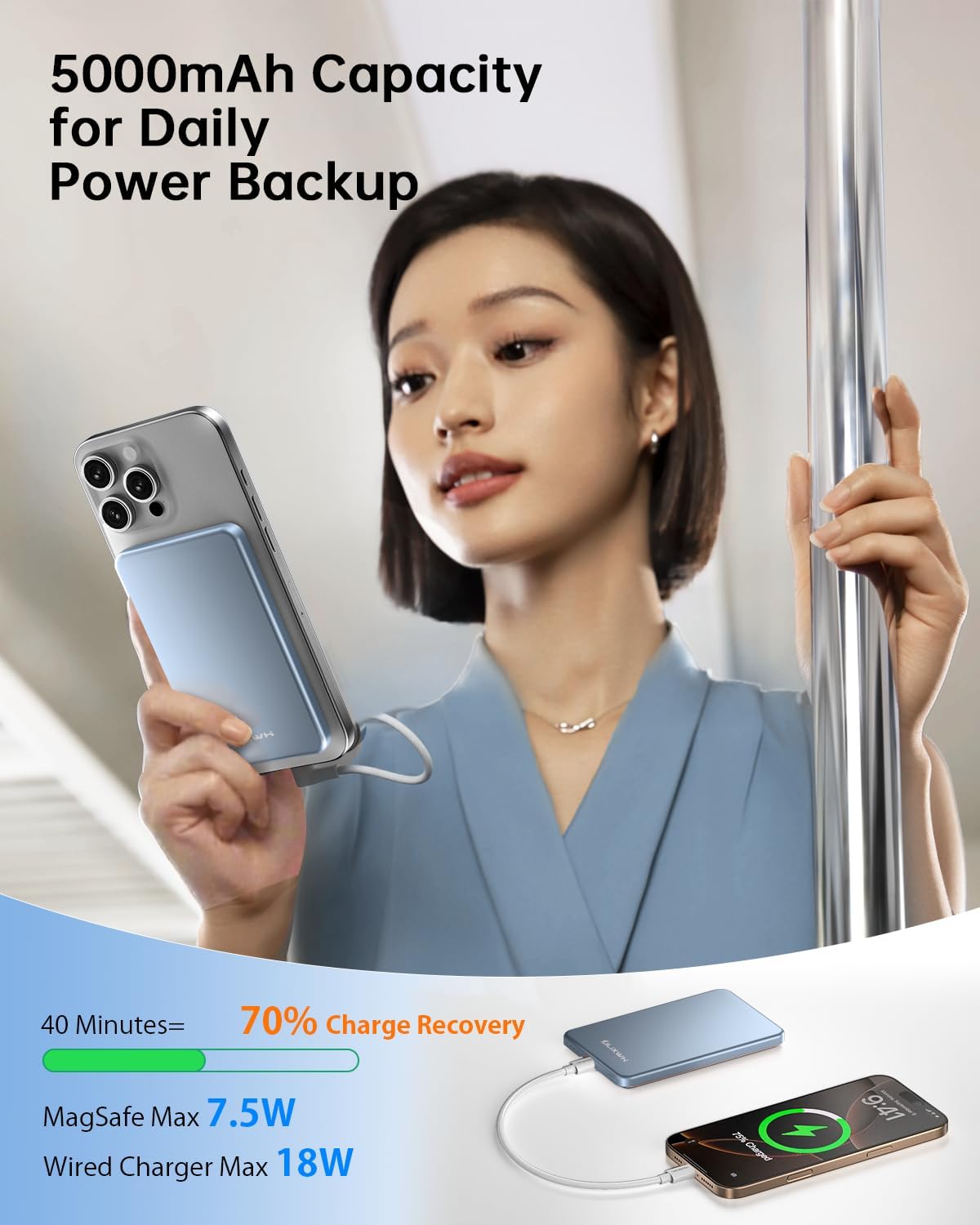 Detalle de ULiXWH MagS-1 Magnetic Power Bank, 5,000mAh Aluminum Alloy, Wireless Charging