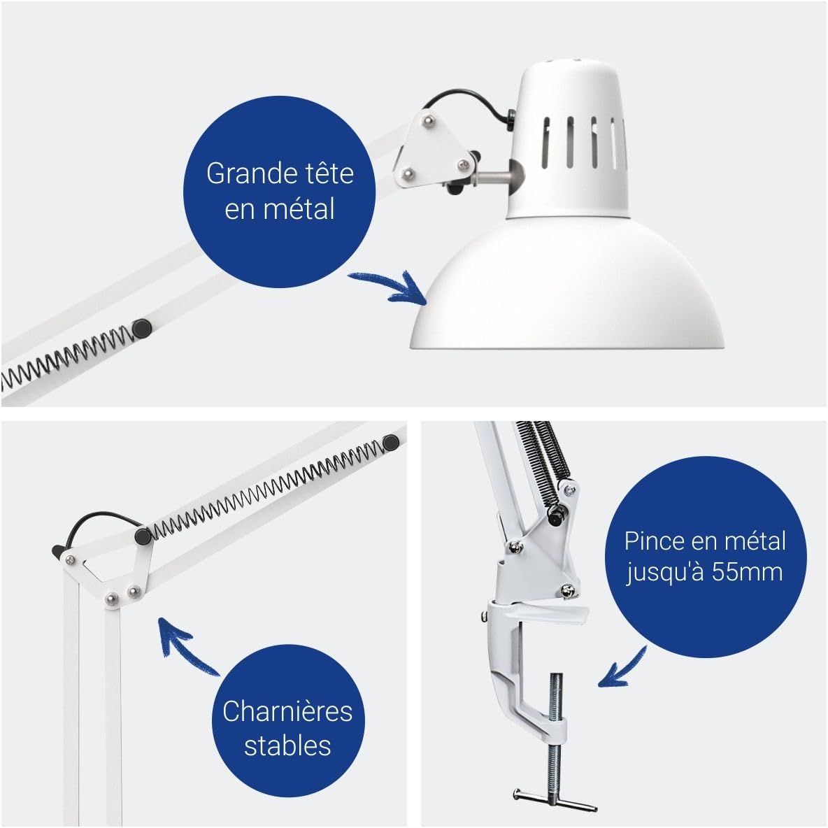 Thumbnail 3 de MAUL | Lampe de table MAULstudy avec pince-étau blanche — lumière LED, bras flexible
