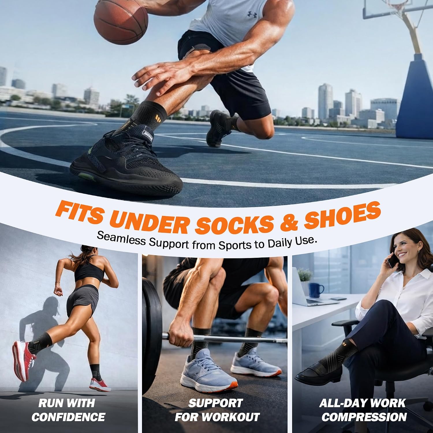 Detalle 2 de WHCOOL Low-Profile Ankle Braces with Wide Strap for Plantar Fasciitis & Achilles Support (1 Pair)