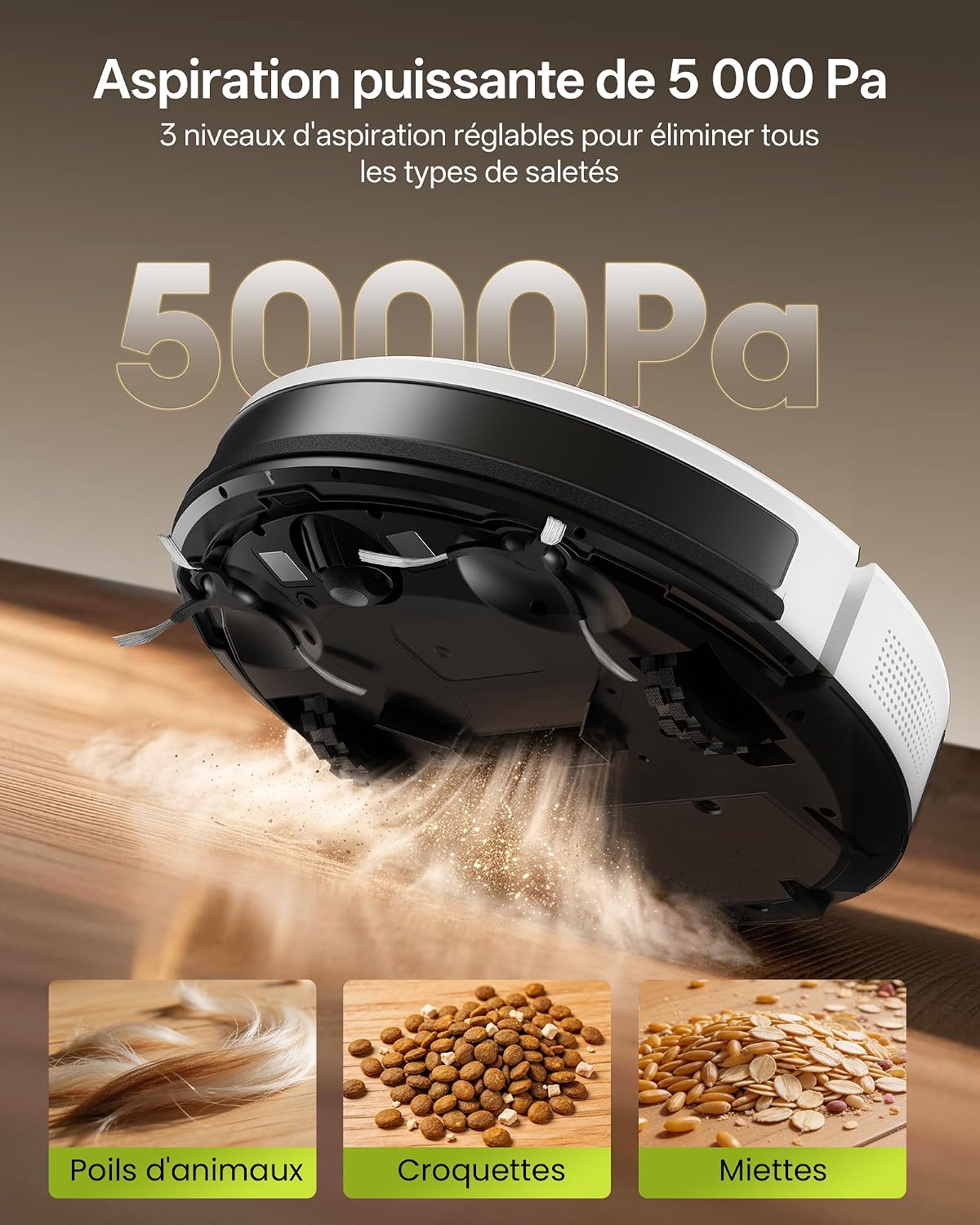Detalle 2 de Vexilar W8 : Robot Aspirateur Laveur 5000Pa, Compact et Intelligent pour Petits Espaces