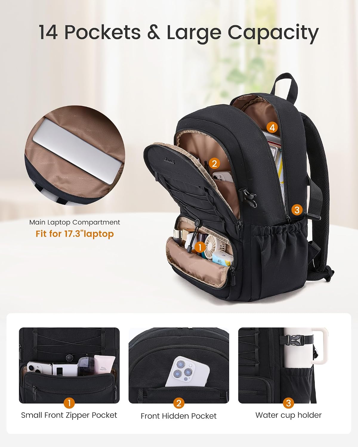 Detalle 2 de LOVEVOOK Laptop Rucksack Damen 17,3 Zoll