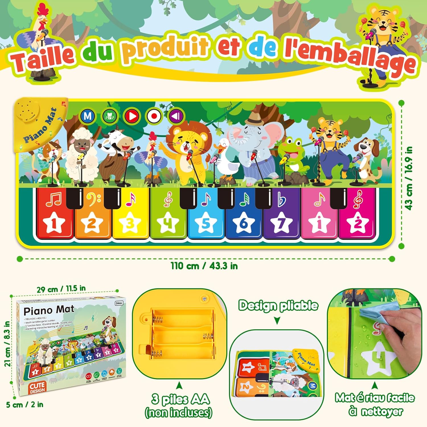 Thumbnail 4 de Gralal Tapis Piano Bébé 9 touches – 1 à 2 ans, 10 sons d’animaux et démos musicales