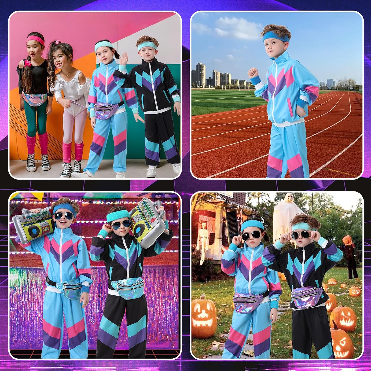 Detalle 2 de Kids 80s/90s Tracksuit Costume, 6-Piece Set