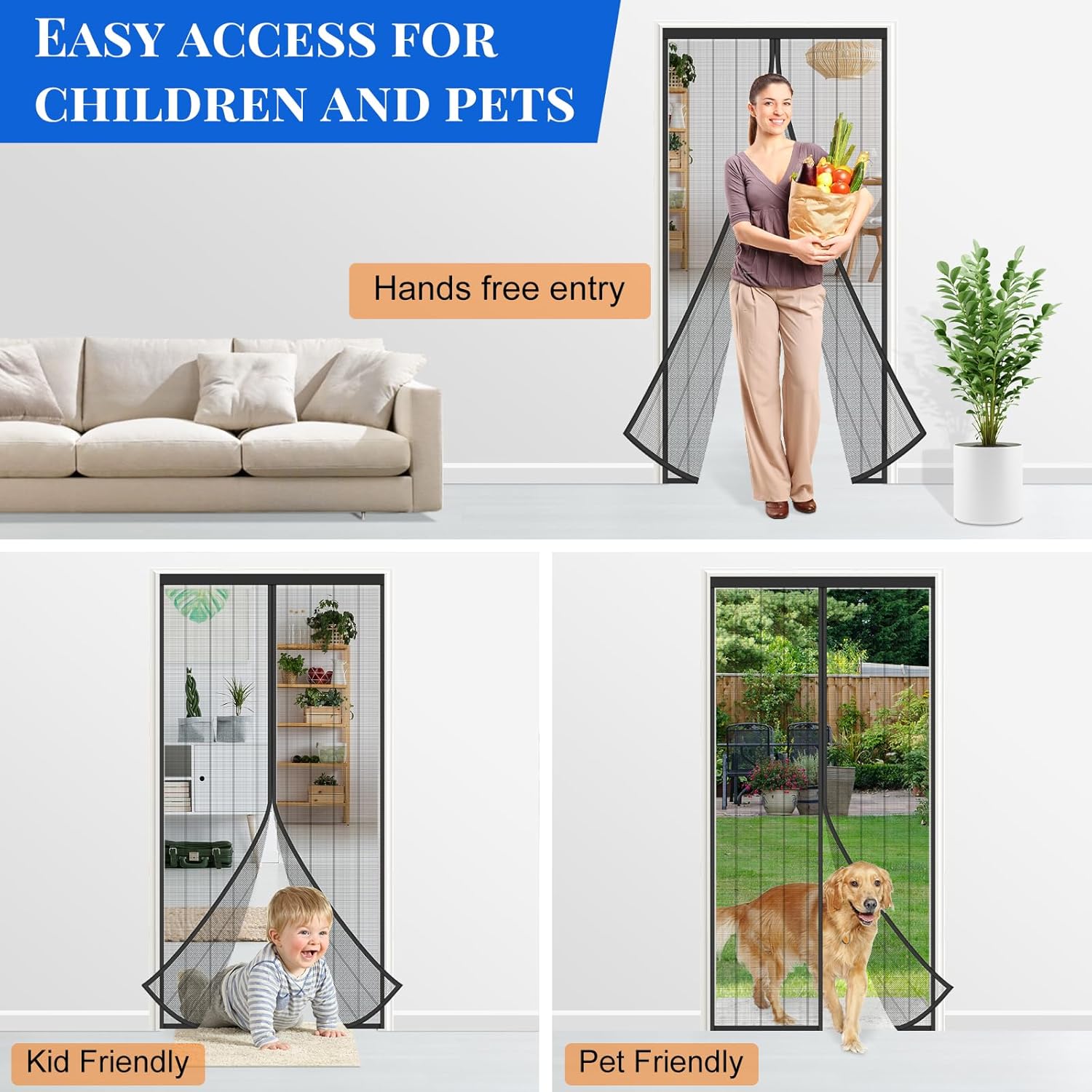 Thumbnail 4 de MYCARBON Zanzariera Magnetica per Porta Finestra Doppia 150x260 Nero – Adesione Potente e Installazione senza foratura