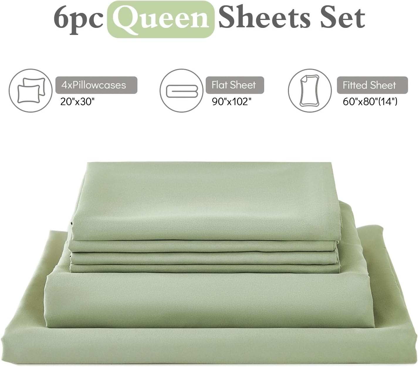 Thumbnail 6 de ILAVANDE Queen Sheets Set (6-Piece) 1800 Series Double Brushed Microfiber — Wrinkle-Free, Breathable Deep Pocket, Sage Green
