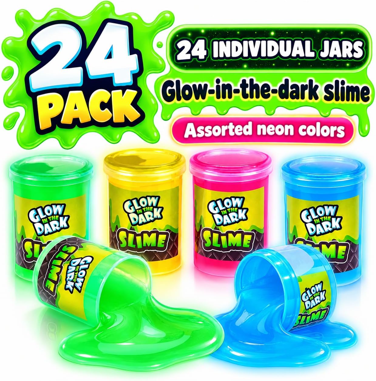 Thumbnail 6 de Playbees Glow in the Dark Slime Party Favors, 24-Pack Neon Colors