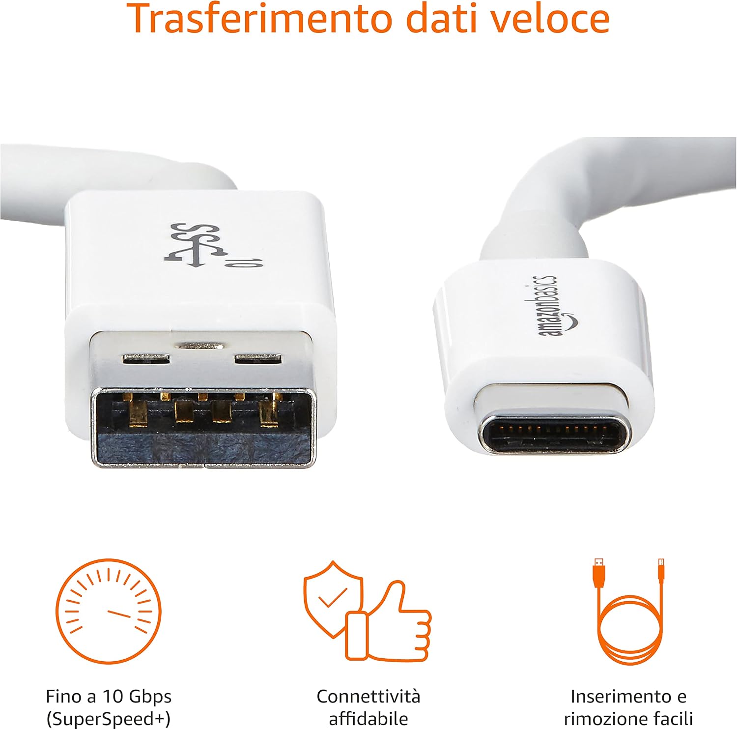 Thumbnail 1 de Amazon Basics Cavo di ricarica rapida USB-C a USB-A 3.1 Gen 2, 91 cm, bianco
