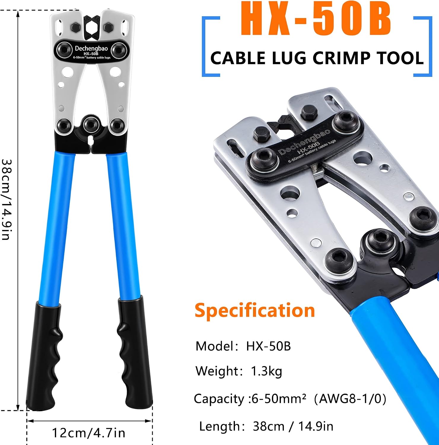 Detalle 2 de HX-50B Crimping Tool 6–50 mm² kit 🛠