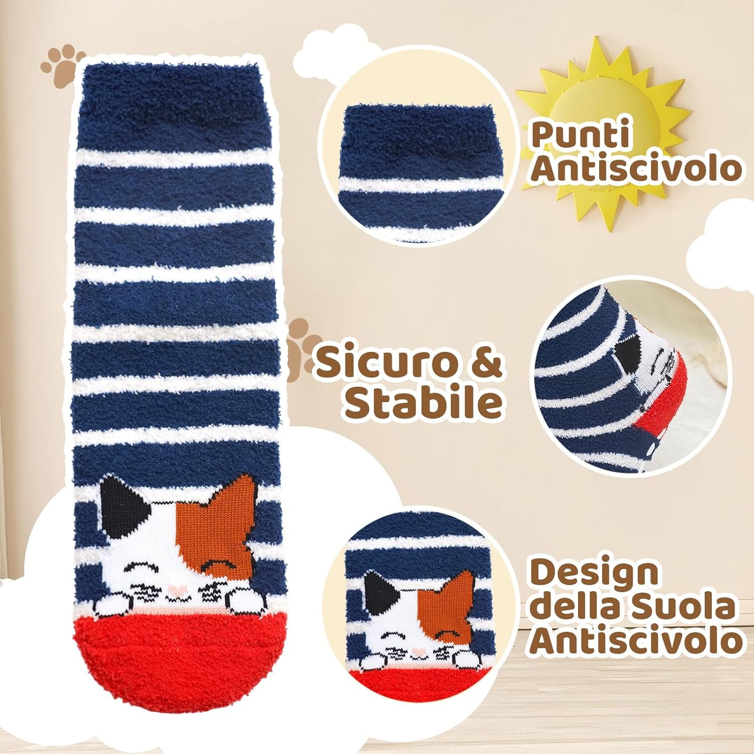 Thumbnail 4 de LOFIR Calzini Invernali Antiscivolo per Bambini — 5 Paia di Pile Doppio lato, con Animali e Righe
