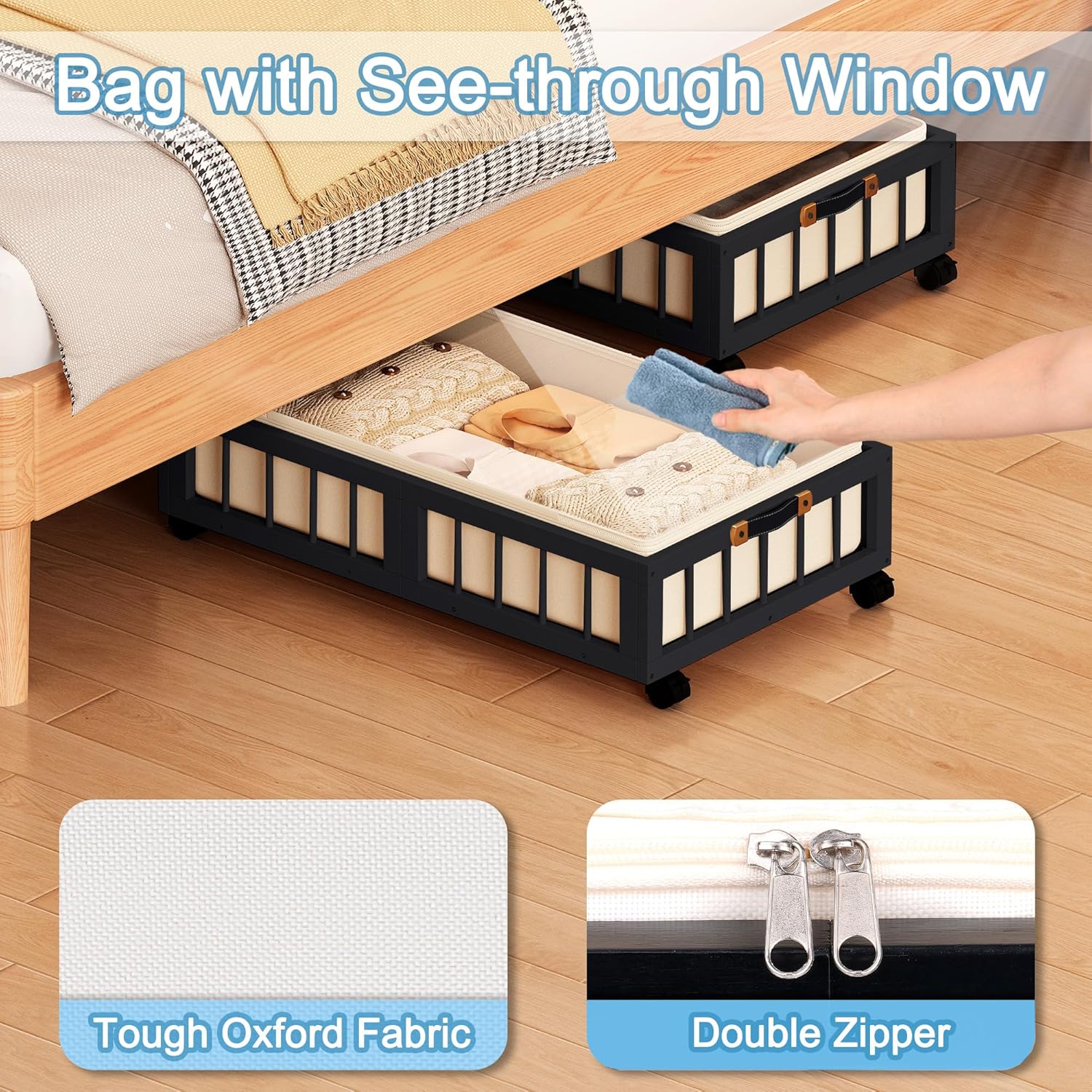 Thumbnail 6 de efluky 2-Pack Bamboo Under Bed Storage, Rolling 2