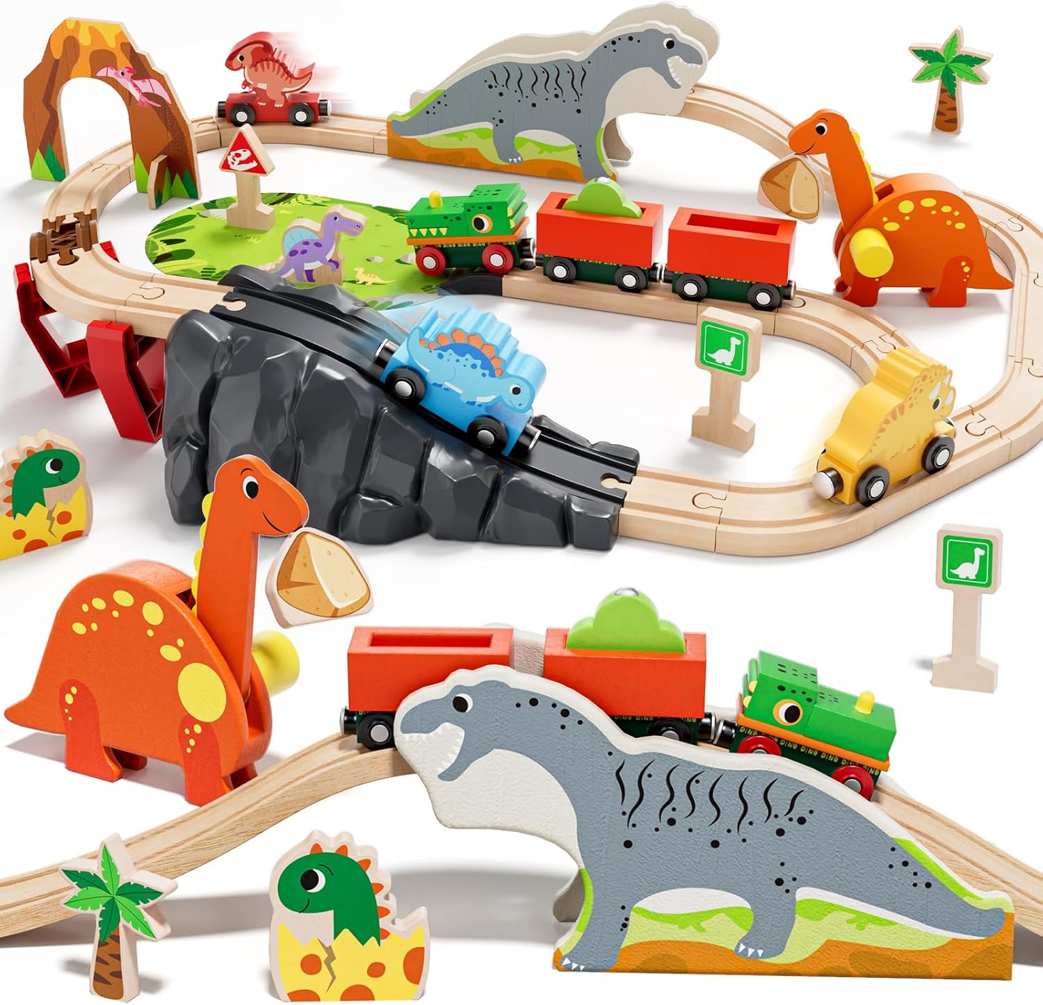 Lehoo Castle Wooden Train Set with Dinosaur Track - A versatile, kid-friendly railway adventure