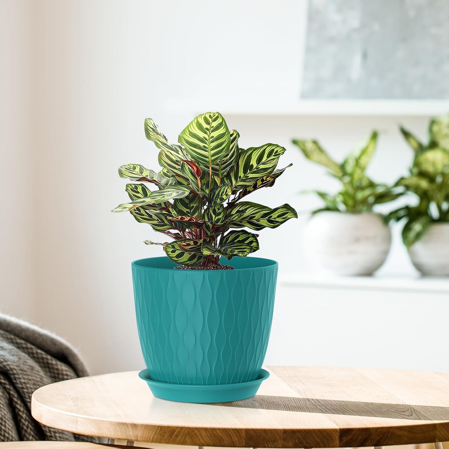 Detalle 2 de Homeuouz 5er-Set Blumentöpfe mit Bewässerungssystem, 20,3 cm – ideal für Innen- und Balkongärten