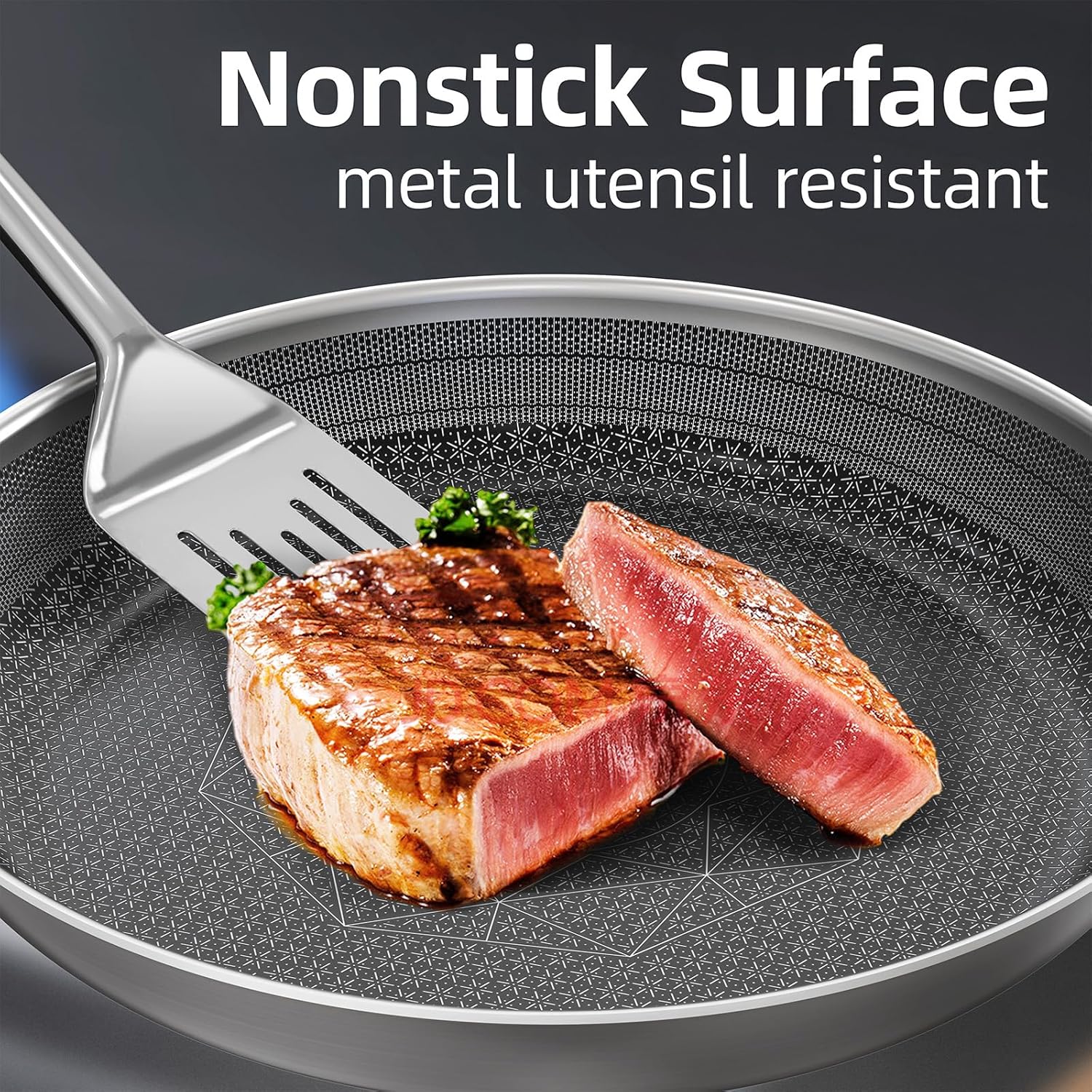 Detalle 2 de COOKER KING Stainless Steel 3-Piece Skillet Set (8/10/12 in): Induction Ready, Nonstick Hybrid, Oven & Dishwasher Safe