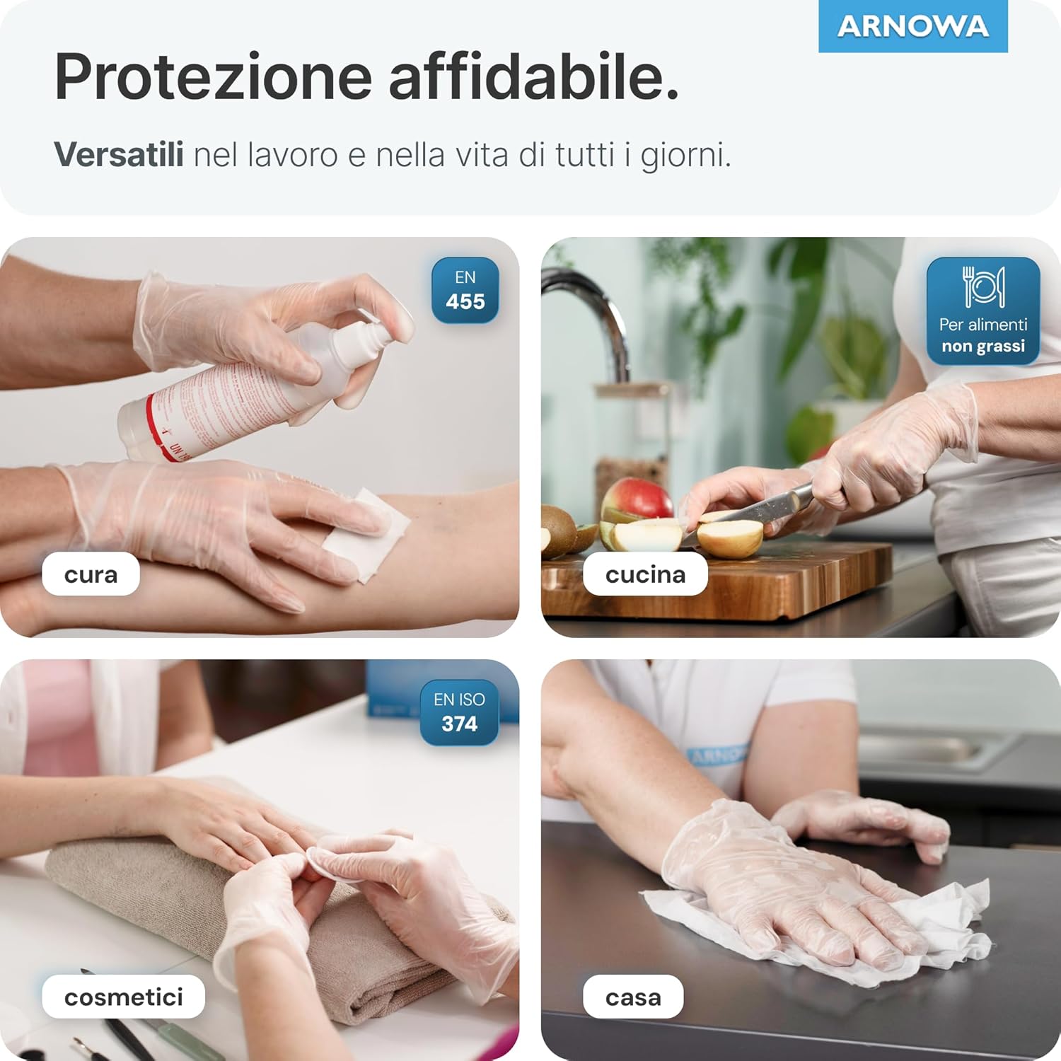 Thumbnail 2 de 100x Guanti monouso in vinile ARNOMED (senza polvere) taglia M, trasparenti