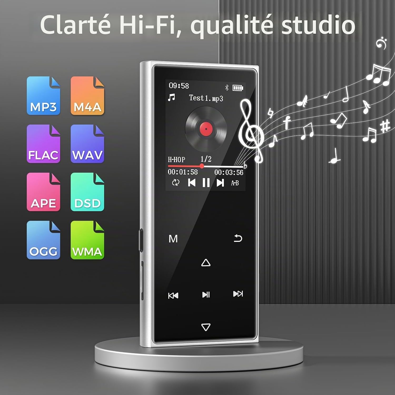 Detalle de Lecteur MP3 Bluetooth 5.3 avec 128 Go + Extension 512 Go — Audio Hi‑Fi pour école et voyage