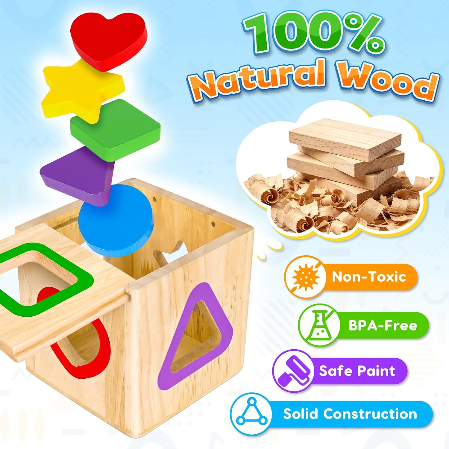 Detalle 2 de Toddler Montessori 2-in-1 Activity Cube: Shape Sorter & Colour Sorting Wooden Toys