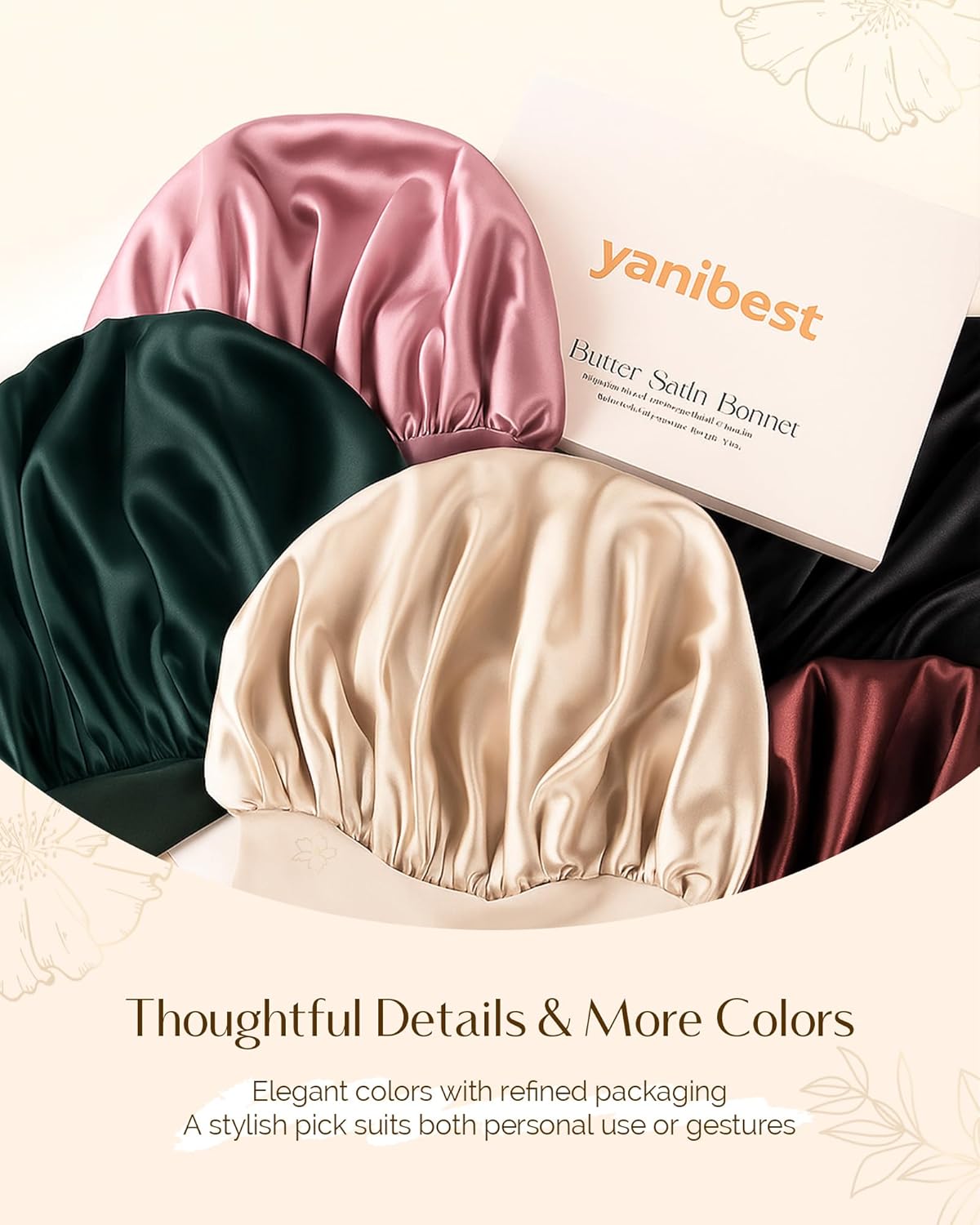 Thumbnail 5 de YANIBEST Satin Seide Haube – Double Layer Hair Bonnet für lockiges Naturhaar, verstellbares Bindeband