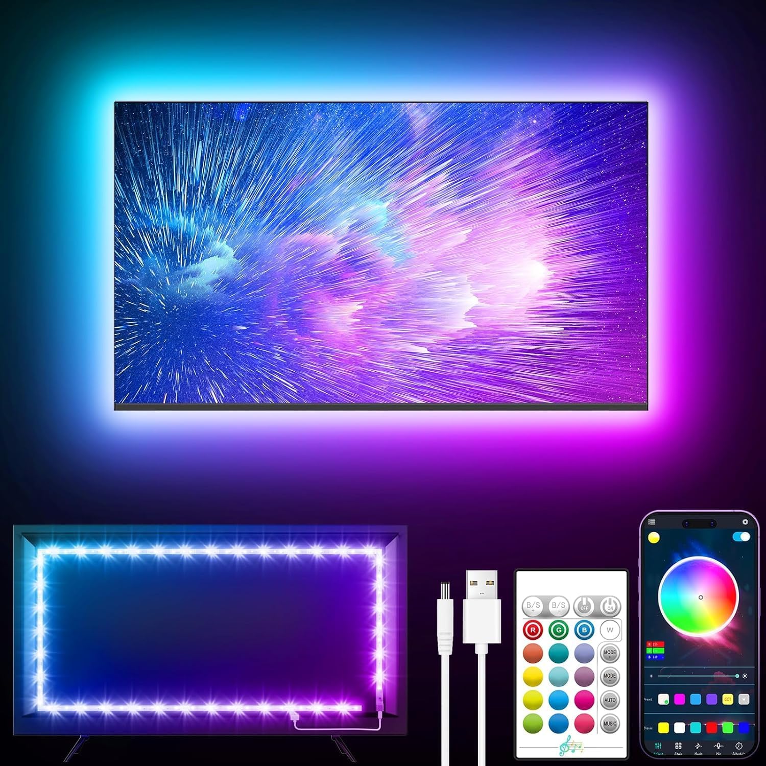 Thumbnail 6 de GIPOYENT TV LED-Lichter 13.1Ft – Atmosphärische Hintergrundbeleuchtung für 40–65 Zoll Fernseher