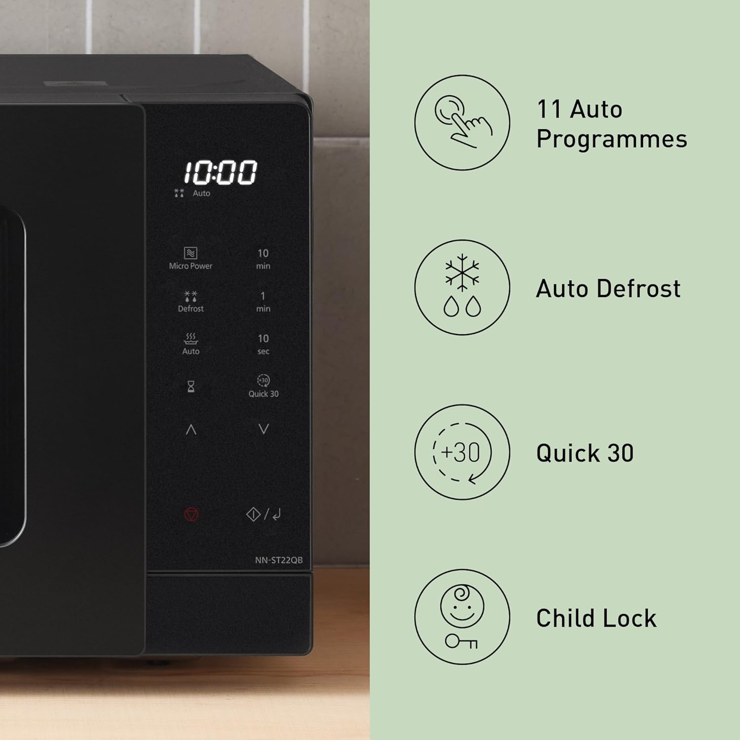 Detalle 2 de Panasonic NN-ST22QBBPQ 20L Solo Microwave Oven — compact, practical cooking for everyday use
