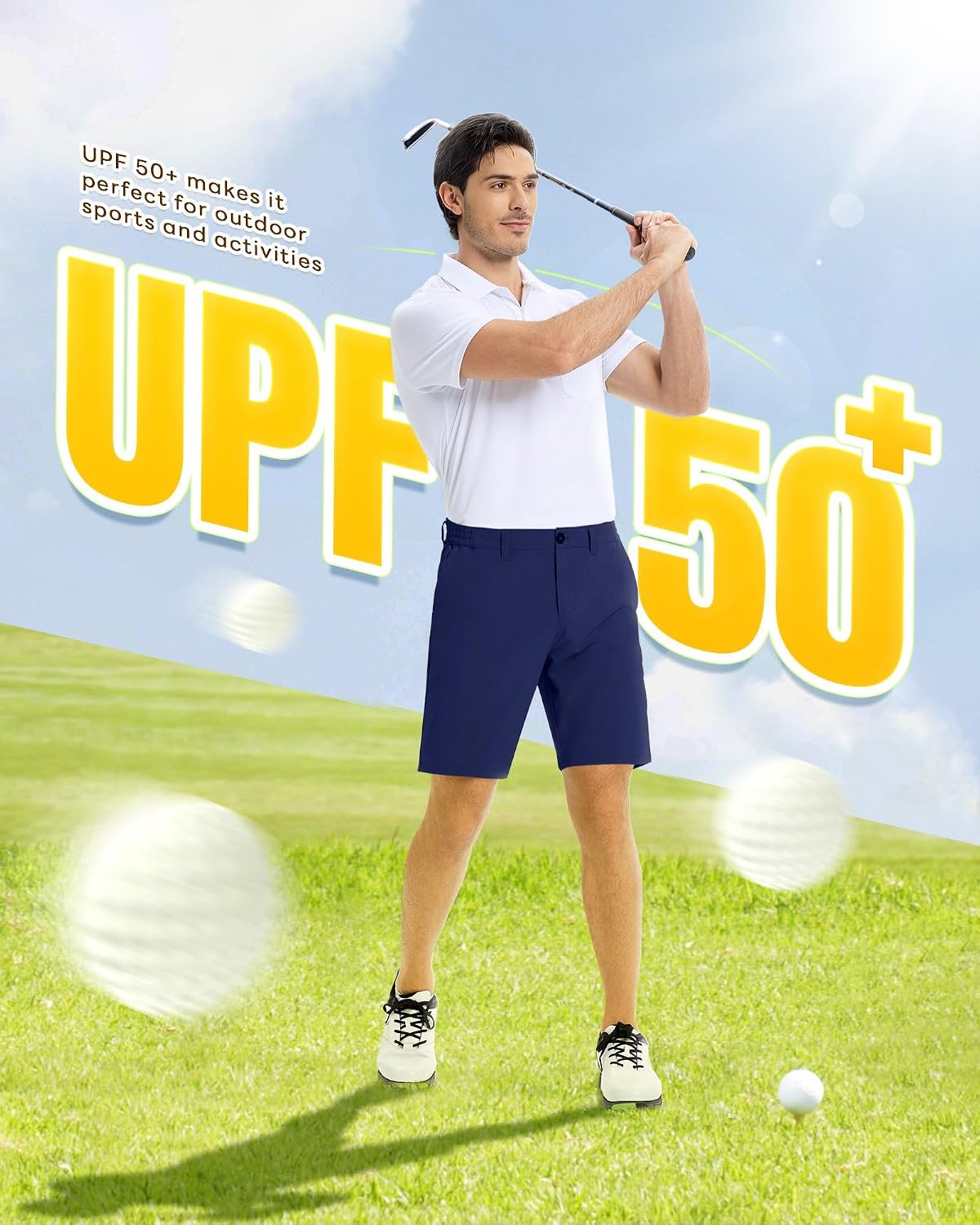 Detalle de Outdoor Ventures Men's Golf Shorts 9" UPF 50+ Bermuda Shorts